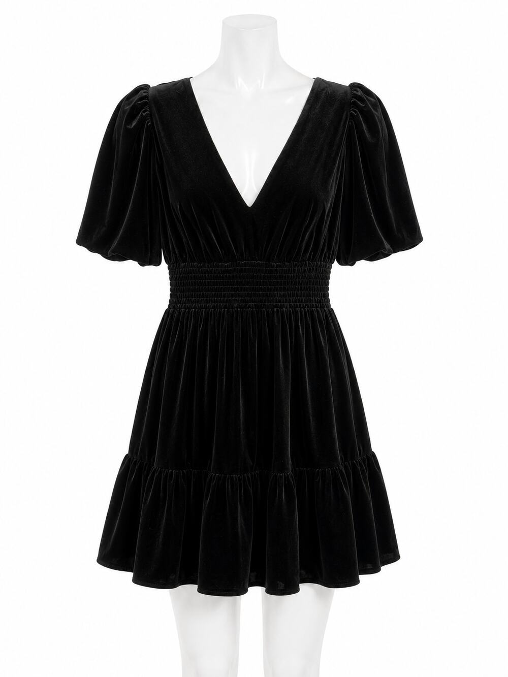Antonio Melani Black Velvet Puff Sleeve Empire Waist Cocktail Party Dress 6